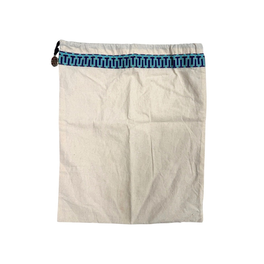 Tory‎ Burch Dust Bag New Women OS Cream Blue Logo Charm Drawstring Storage Bag